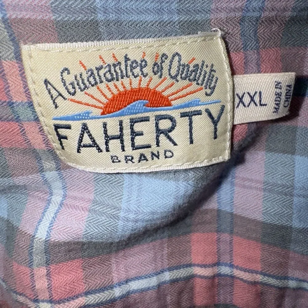 Faherty The Movement Shirt Mens Blue Summer Rose Plaid Button Up Light Size XXL - Picture 3 of 4
